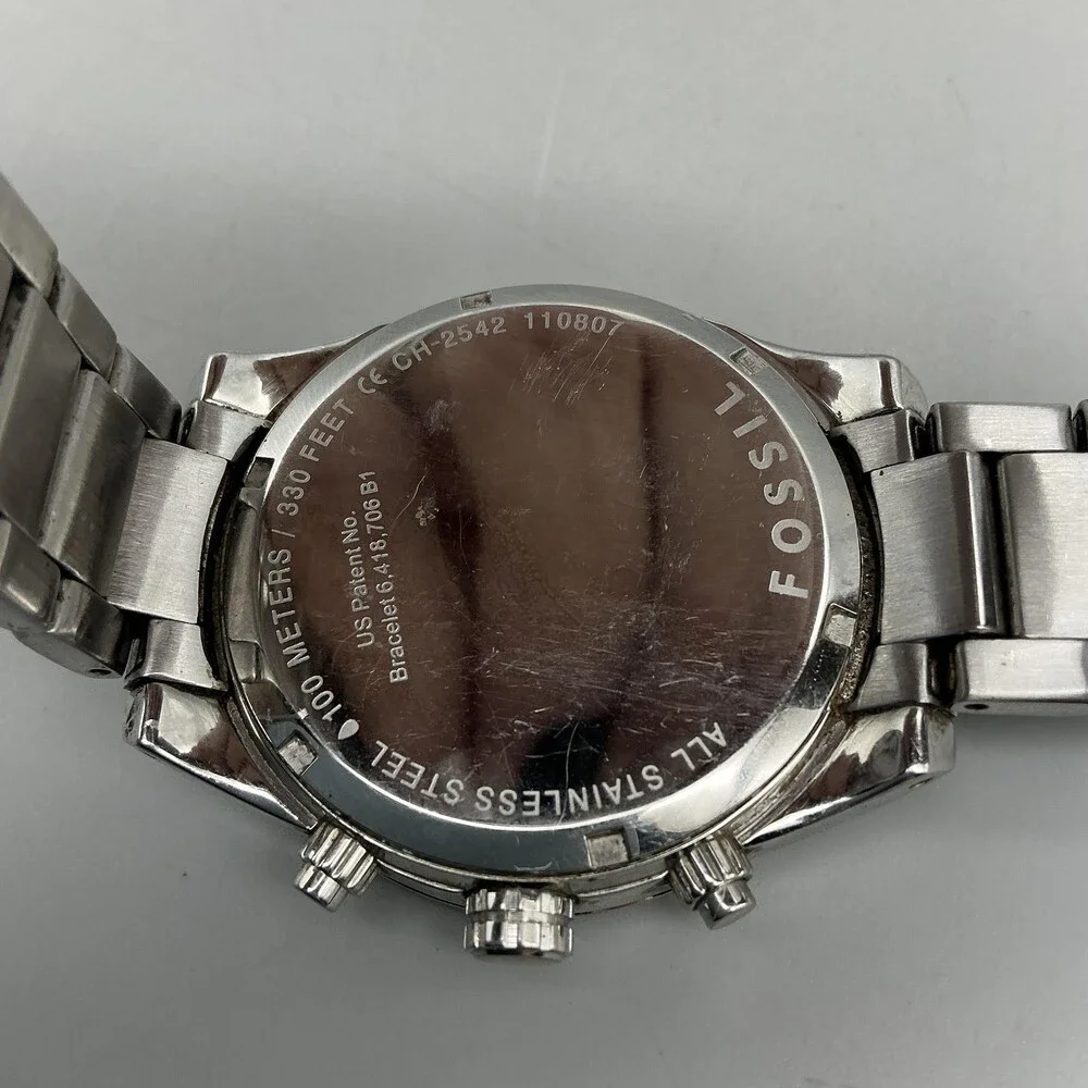 Fossil CH-2542 Womens Watch 40mm MOP Dial Stainless Chronograph New Battery